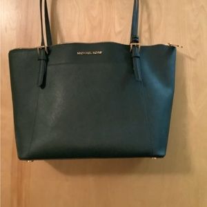 Hunter green Michael Kors Tote with matching wallet